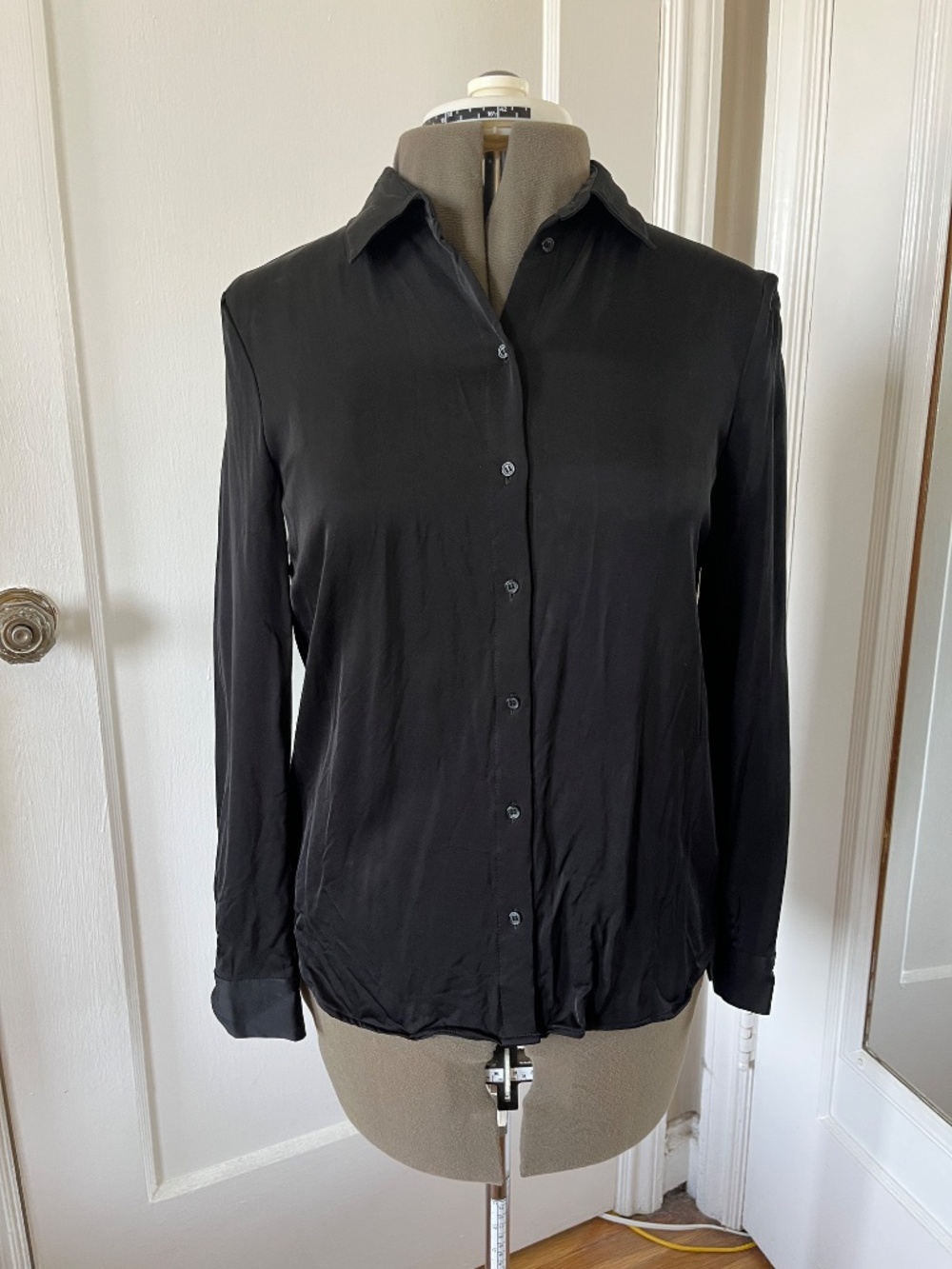 French Connection Blouse Black Viscose/Lenzing Top Shirt Button Front Size XS
